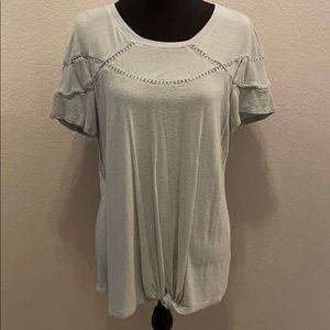 Maurices Sage Crochet Detail Front Knot Tee